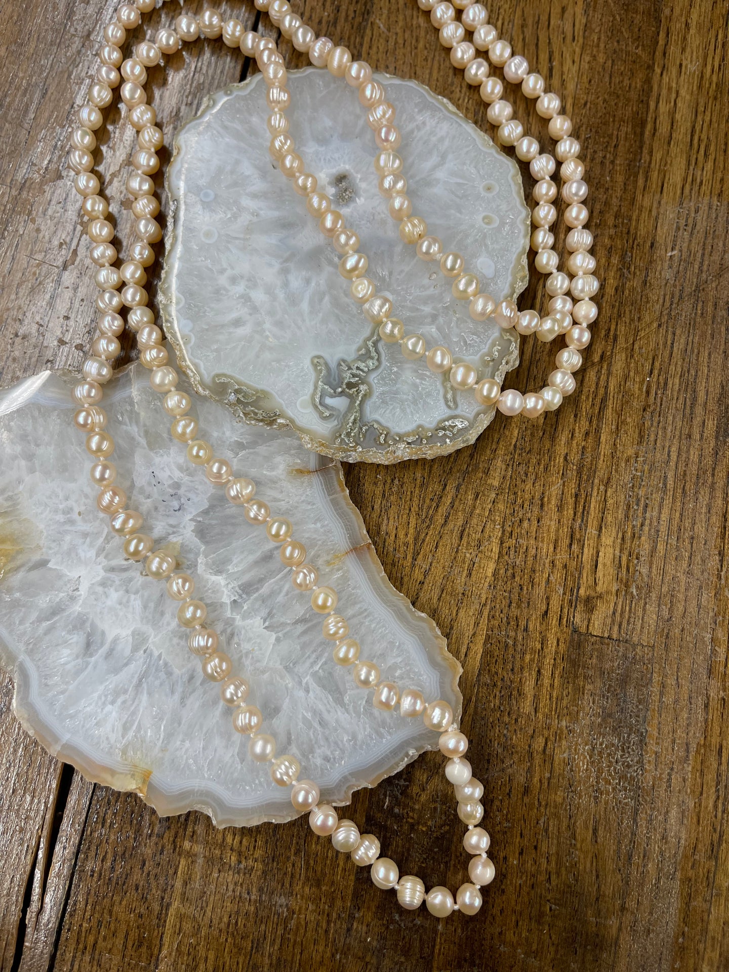 Sunset Pearl Necklace Peachy Color