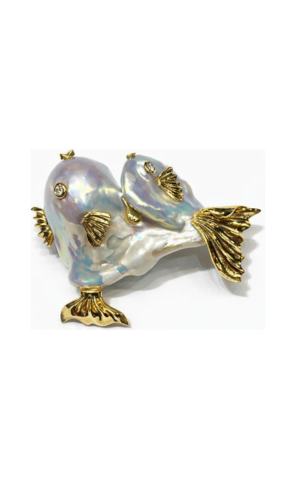 Unity Fish Baroque Pearl Gold Pendant by Vincent Peach