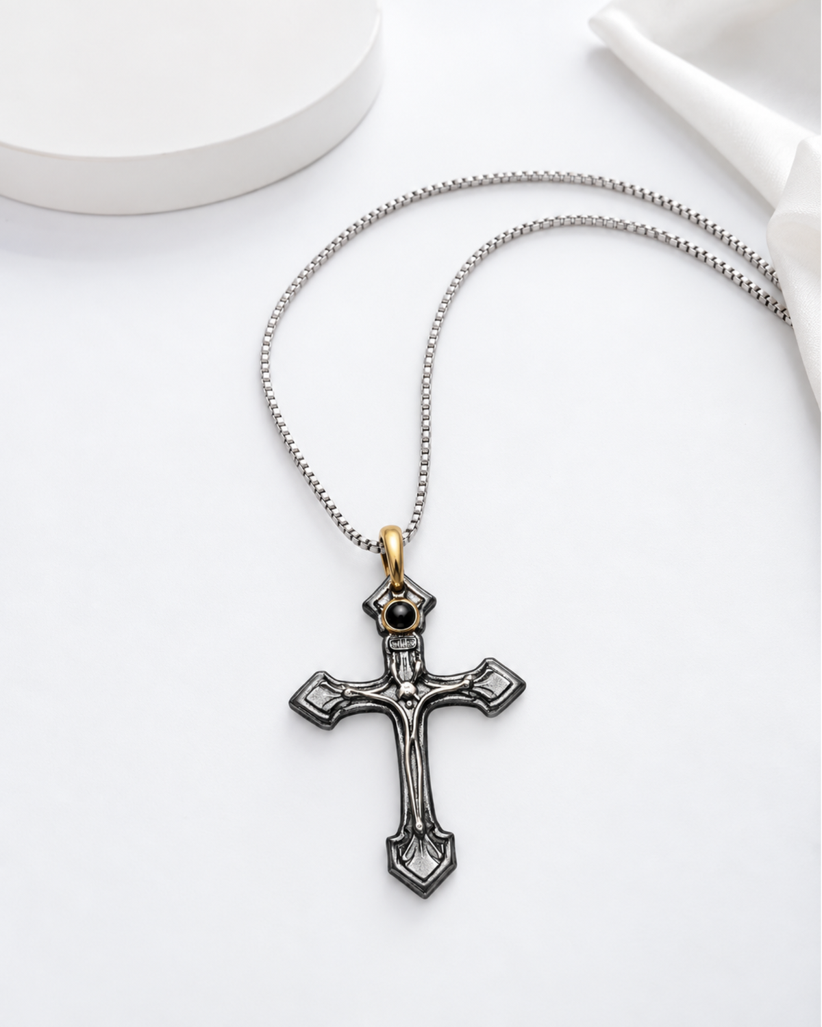 Devotion Garnet Cross Pendant by Vincent Peach, view 4