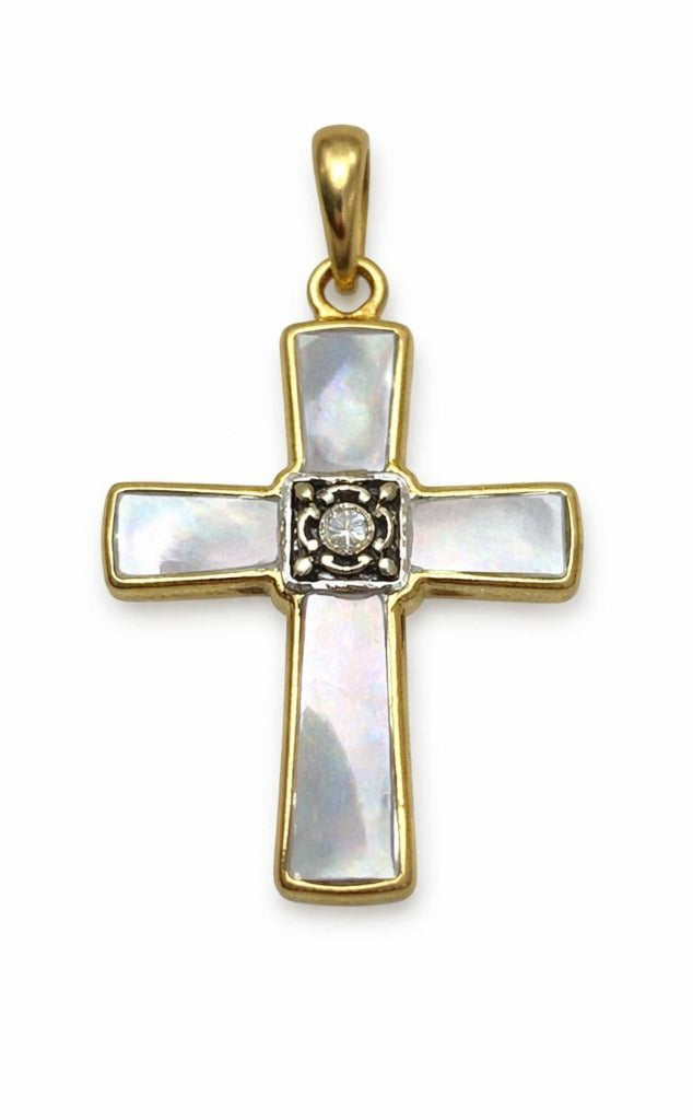 Pearl Cross Crest Pendant | Mother-of-Pearl, front