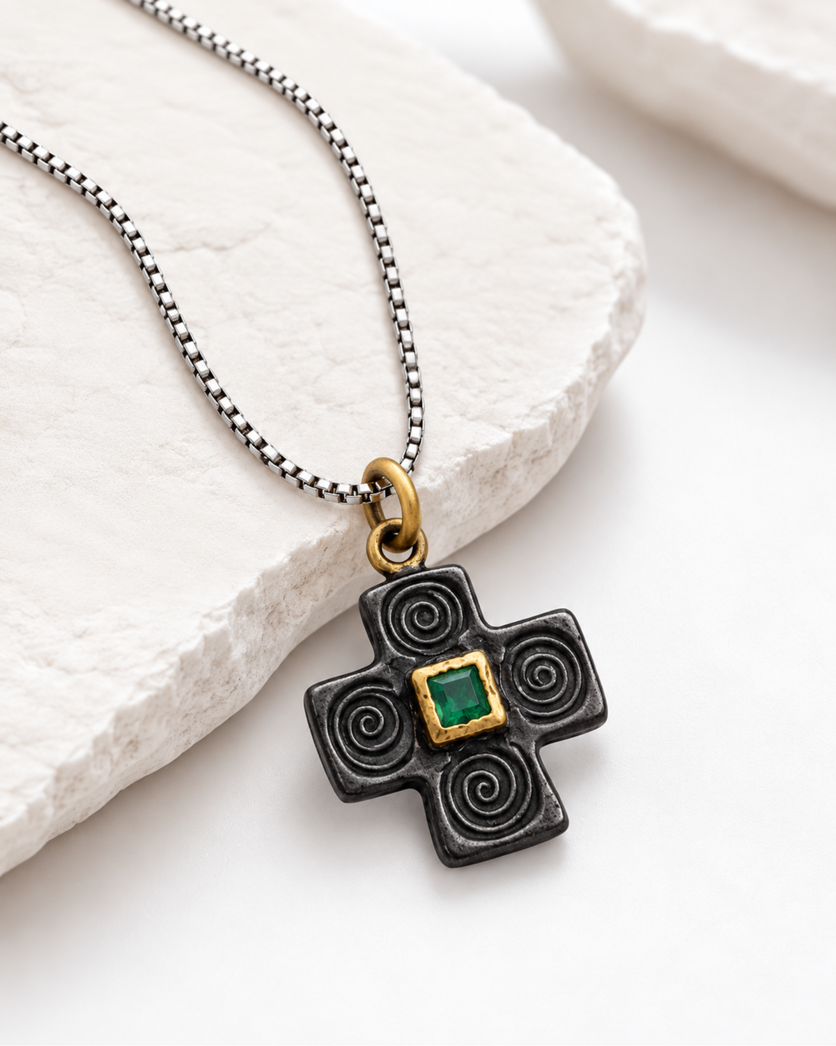 Talisman Emerald Cross Pendant by Vincent Peach, view 3