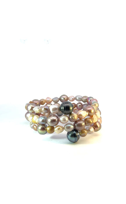 Pink & Tahitian Pearl Triple Wrap Bracelet by Vincent Peach
