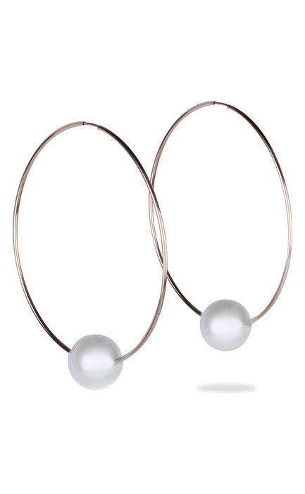 Biltmore Pearl & Diamond Hoop Earrings by Vincent Peach, view 2