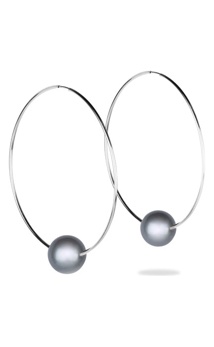 Biltmore Pearl & Diamond Hoop Earrings by Vincent Peach, view 5