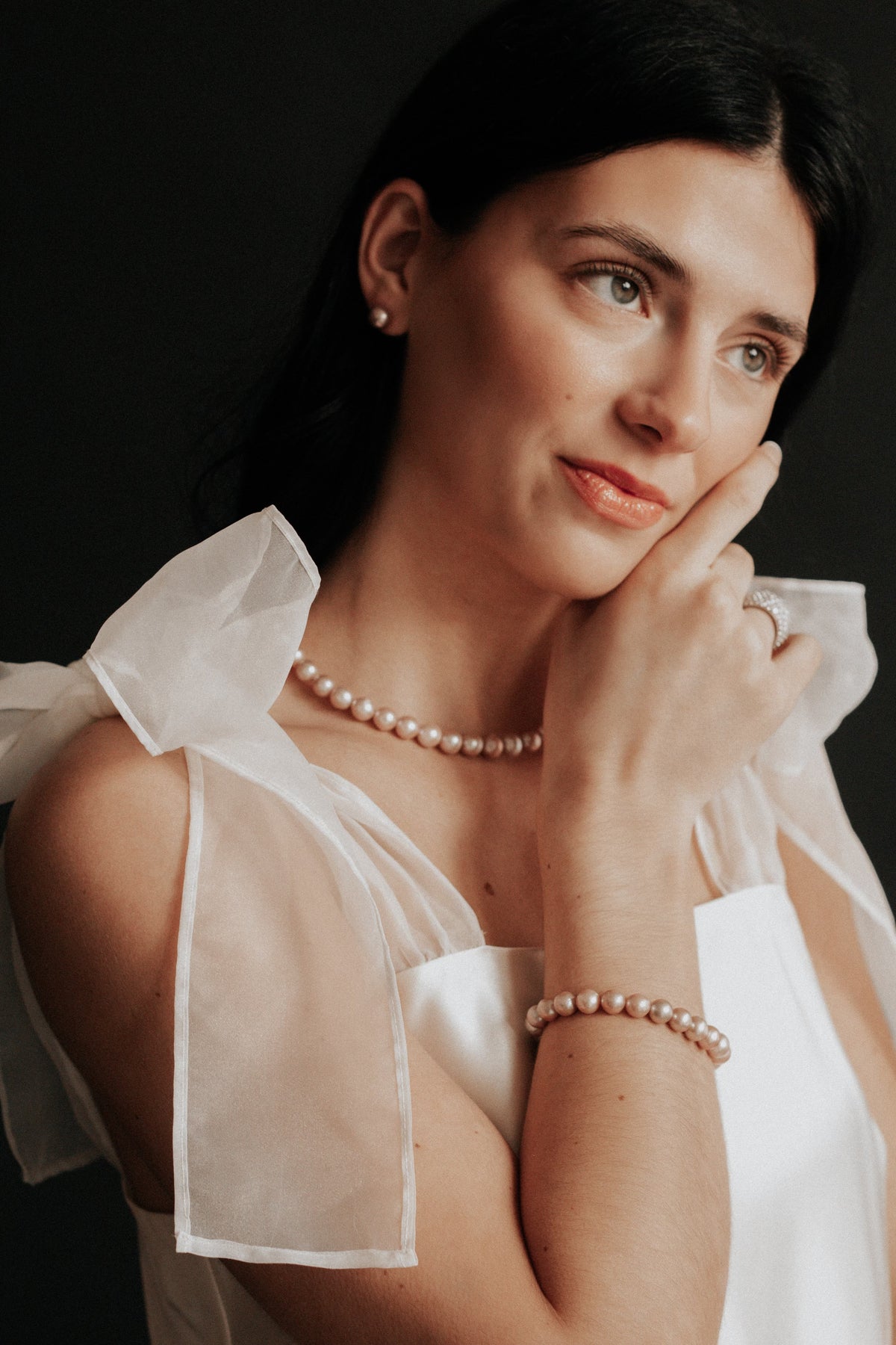 Dusty Rose 9mm Pearl Necklace by Vincent Peach, view 6
