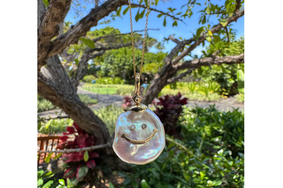 Medium Smiley Face Pearl Necklace by Vincent Peach, view 3
