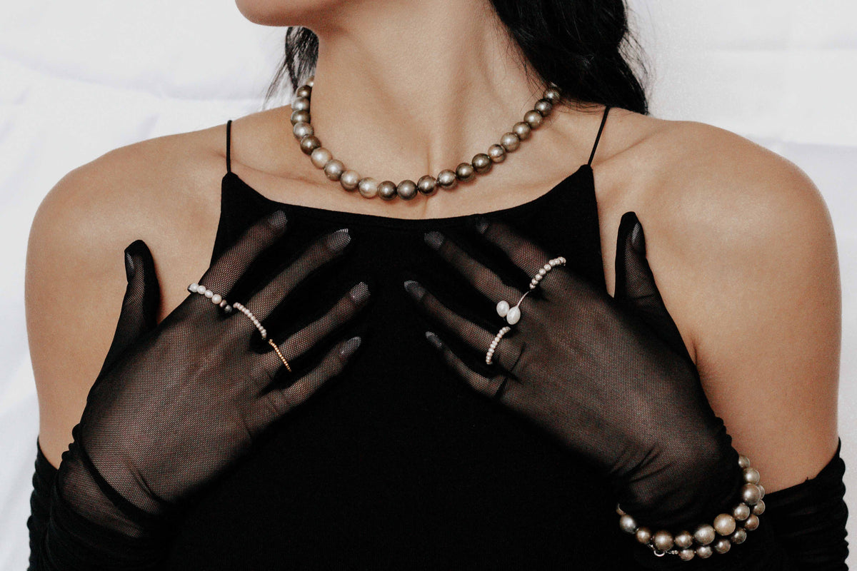 Tahitian Pearl Necklace, Diamond Clasp by Vincent Peach, view 4