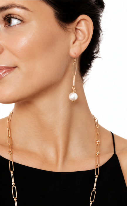 Paperclip Chain Earrings | Freshwater Pearl — paperclip necklace earing