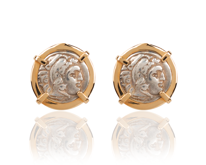 Alexander The Great Coin Post Earrings | 14 Karat Gold