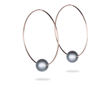 rose gold hoop earrings with black tahitian pearl, pink gold