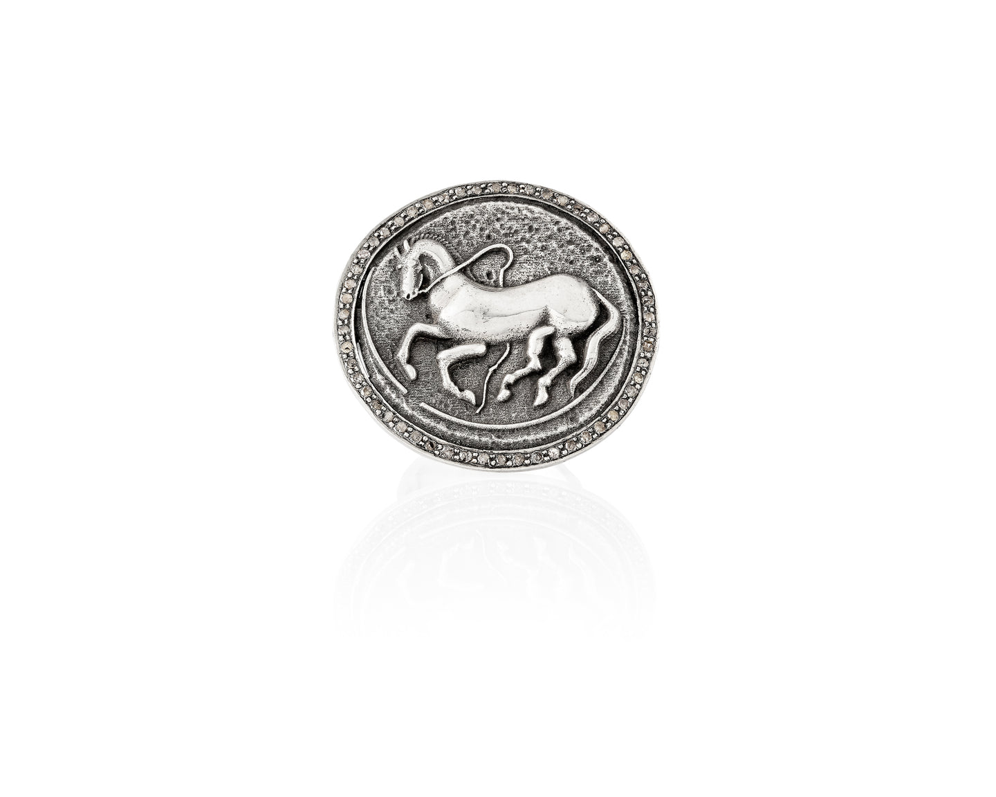 Diamond Trojan Coin Ring | Vincent Peach Fine Jewelry