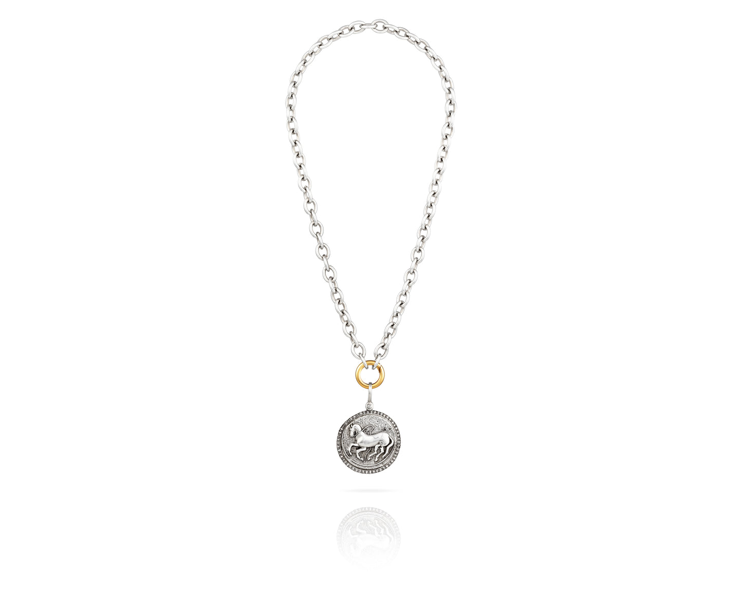 Diamond Trojan Coin Chain Necklace - Vincent Peach Fine Jewelry