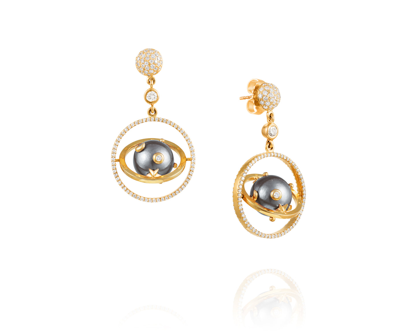 Tahitian Pearl Armillary Diamond Earrings