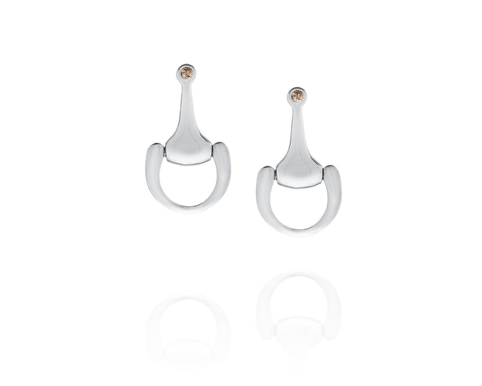 sterling silver snaffle bit earrings with champagne diamonds