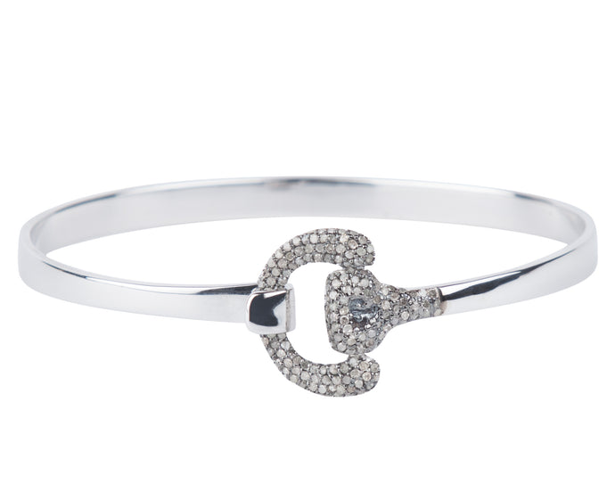 Sterling Silver Equestrian Bangle with Diamond Snaffle Bit