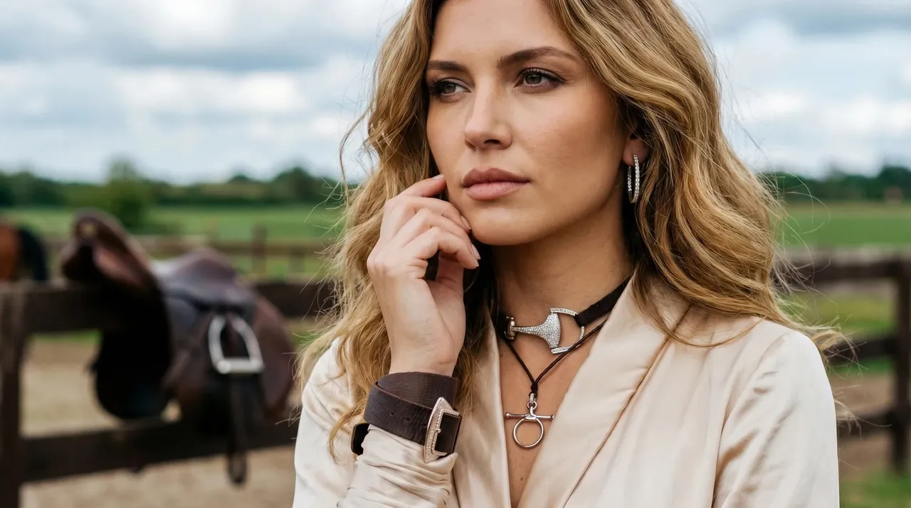Equestrian model wearing Vincent Peach jewelry