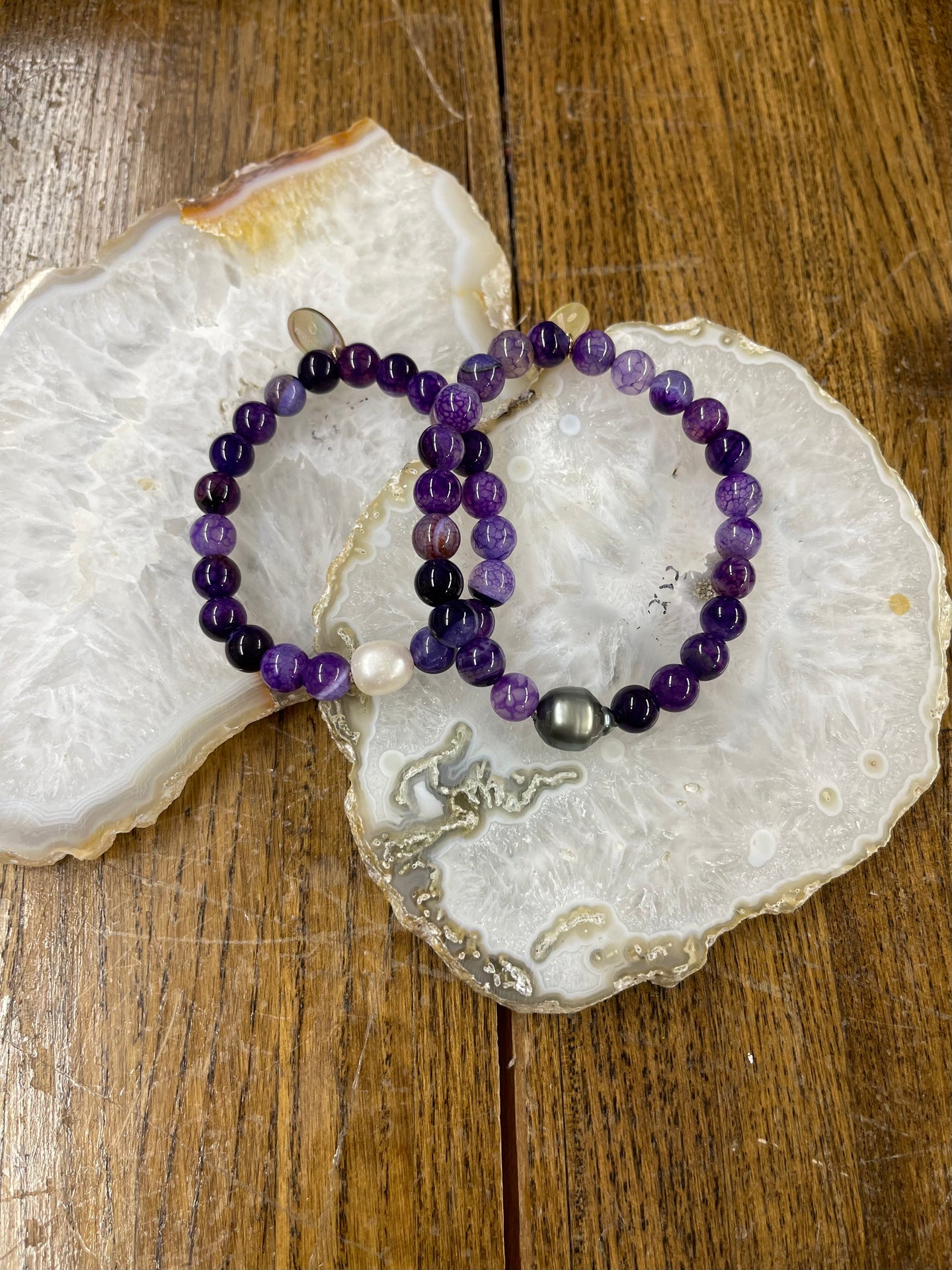Purple Agate/ Pearl Bracelet