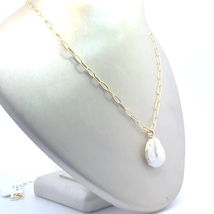 Freshwater Pearl Paperclip Chain Necklace - Vincent Peach Fine Jewelry