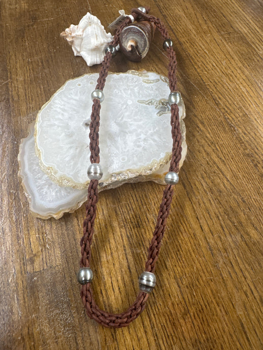Woven Leather Tahitian Necklace