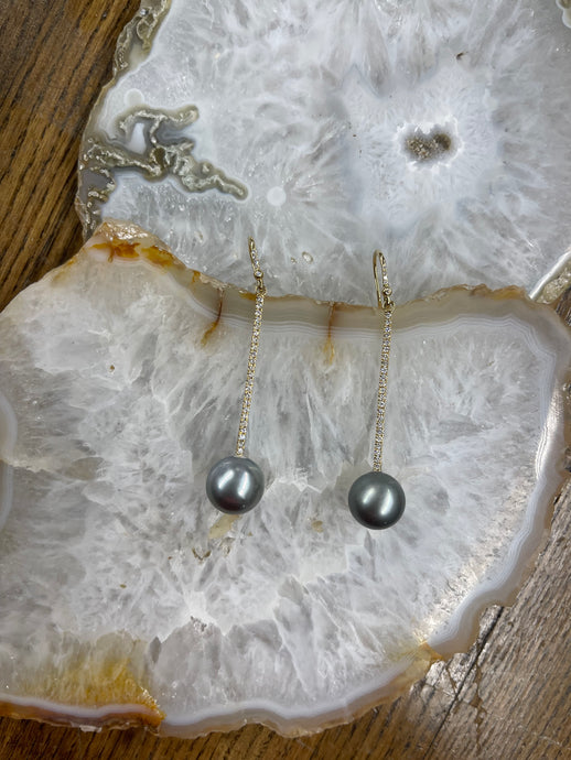 Diamond/Gold Linear Earrings - Vincent Peach Fine Jewelry