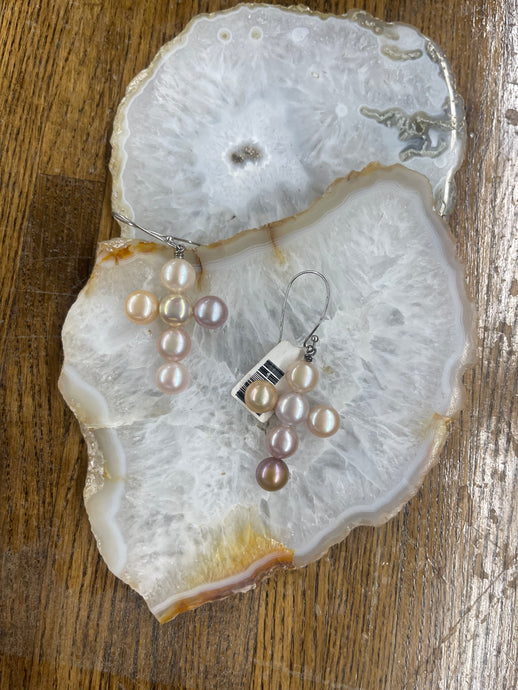 Pink Pearl Cross Earrings - Vincent Peach Fine Jewelry