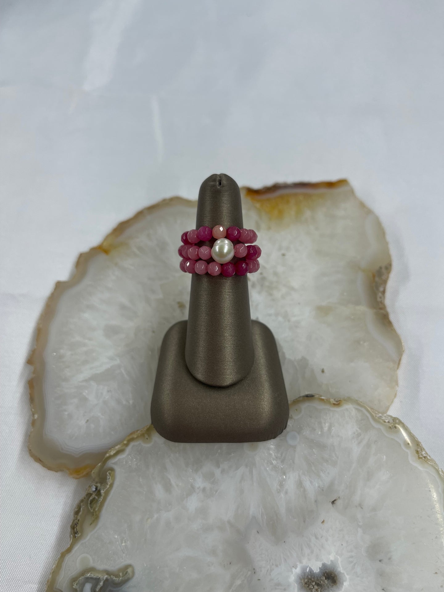 Pink Stone Stretchy Ring Set of Three