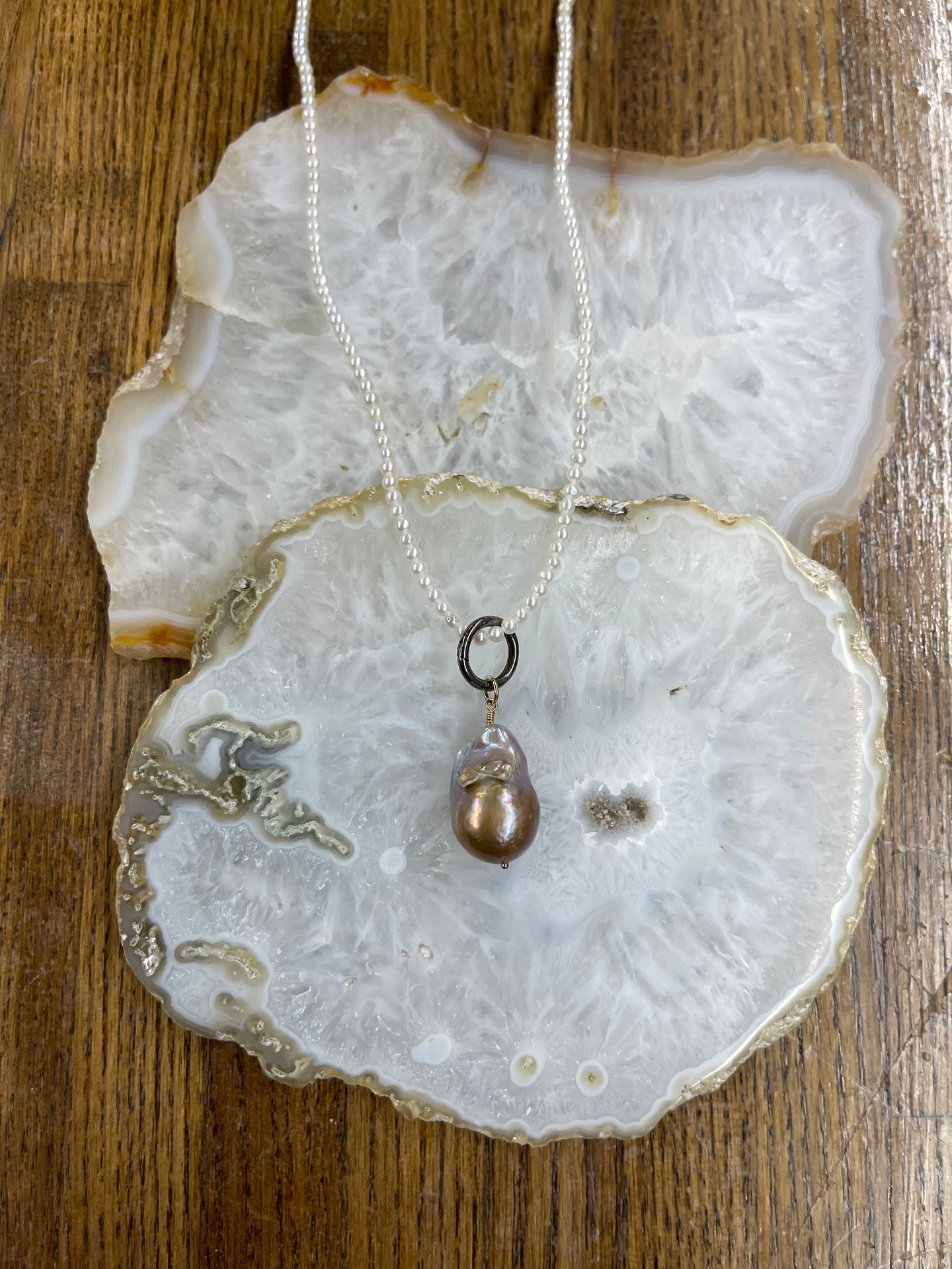 Seed Pearl Pink Pendant Necklace - Vincent Peach Fine Jewelry