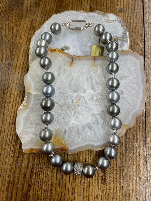 13mm Gray Tahitian Pearl/Diamond Necklace