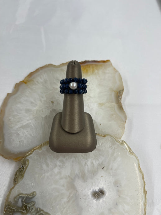 Navy Stone Stretchy Ring Set of Three - Vincent Peach Fine Jewelry