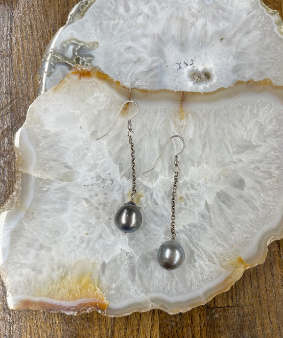 Tahitian Pearl Chain Earrings