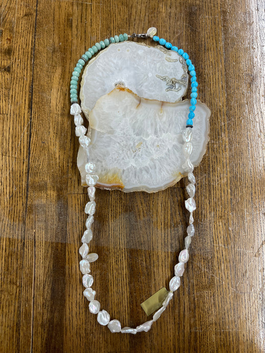 32” Keshi/ Turquoise Necklace - Vincent Peach Fine Jewelry