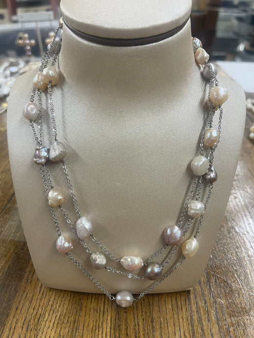 Multi-Color Baroque Freshwater Necklace - Vincent Peach Fine Jewelry