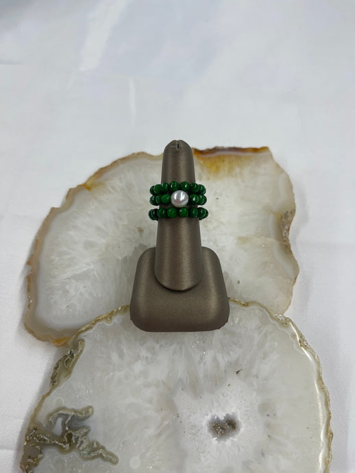Green Stone Stretchy Ring Set of Three - Vincent Peach Fine Jewelry