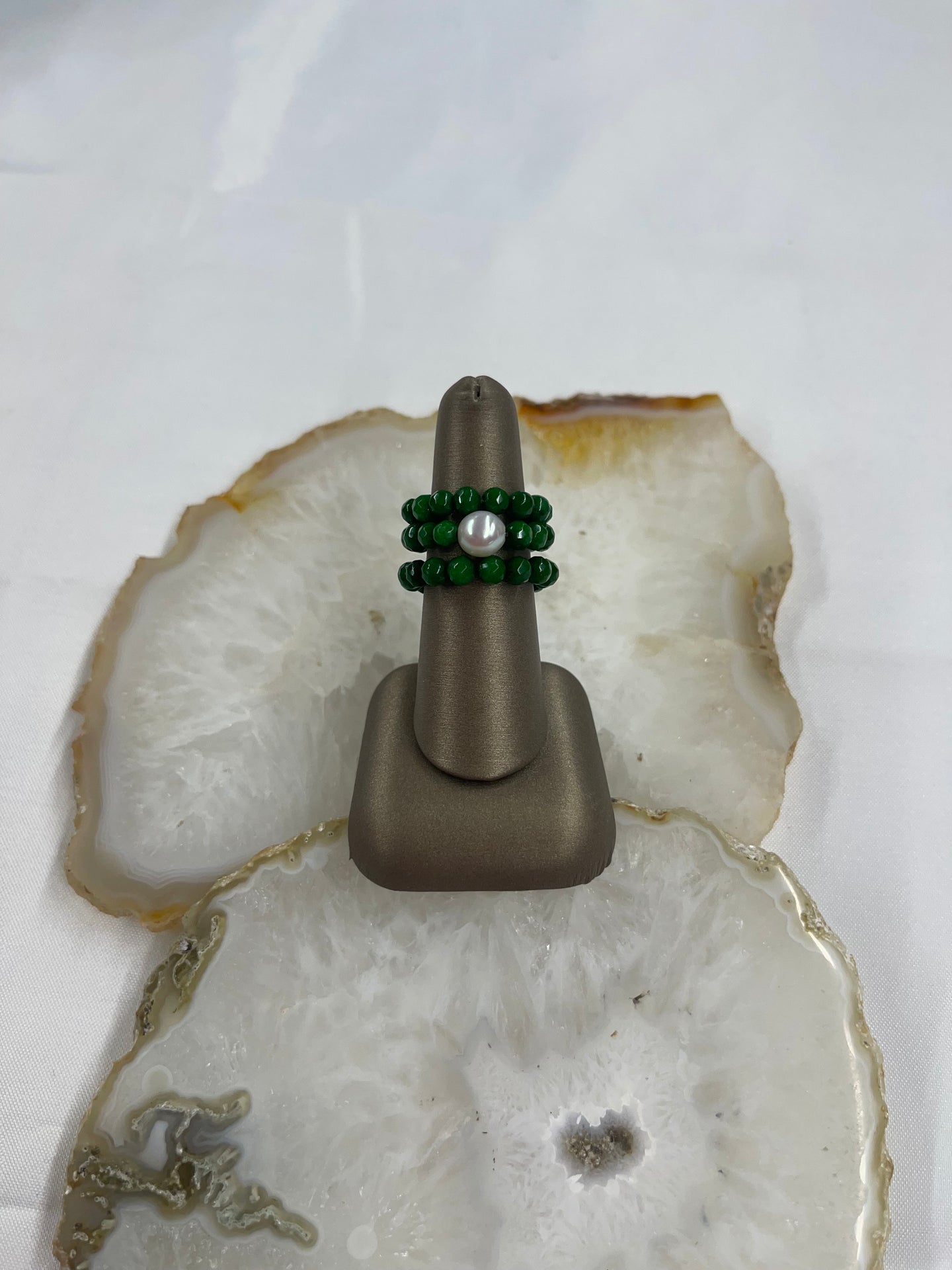 Green Stone Stretchy Ring Set of Three