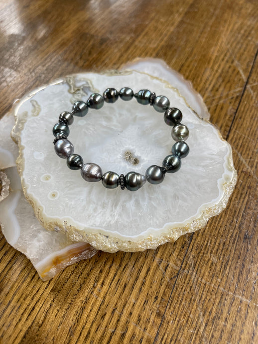 Tahitian Pearl/Diamond Rondelle Stretch Bracelet - Vincent Peach Fine Jewelry