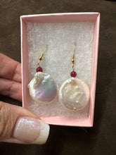 Coin Pearl Ruby Earrings
