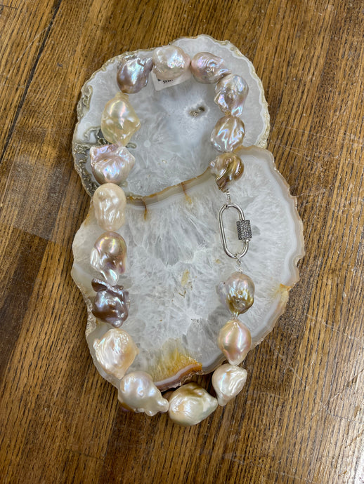 Baroque Pink Pearl Carabiner Necklace