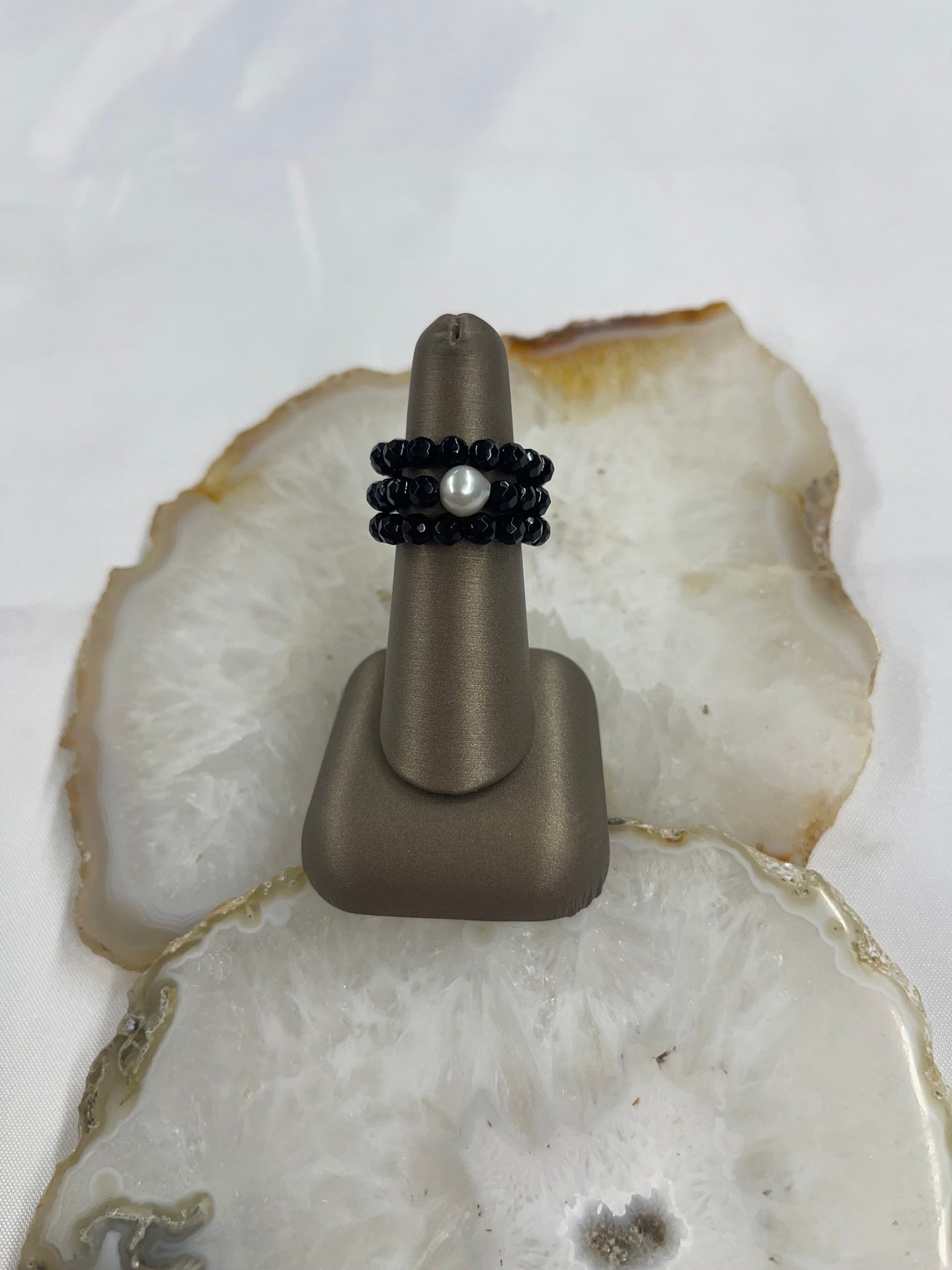 Black Stone Stretchy Ring Set of Three