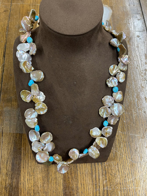 Pink Coin Pearl & Turquoise Necklace - Vincent Peach Fine Jewelry