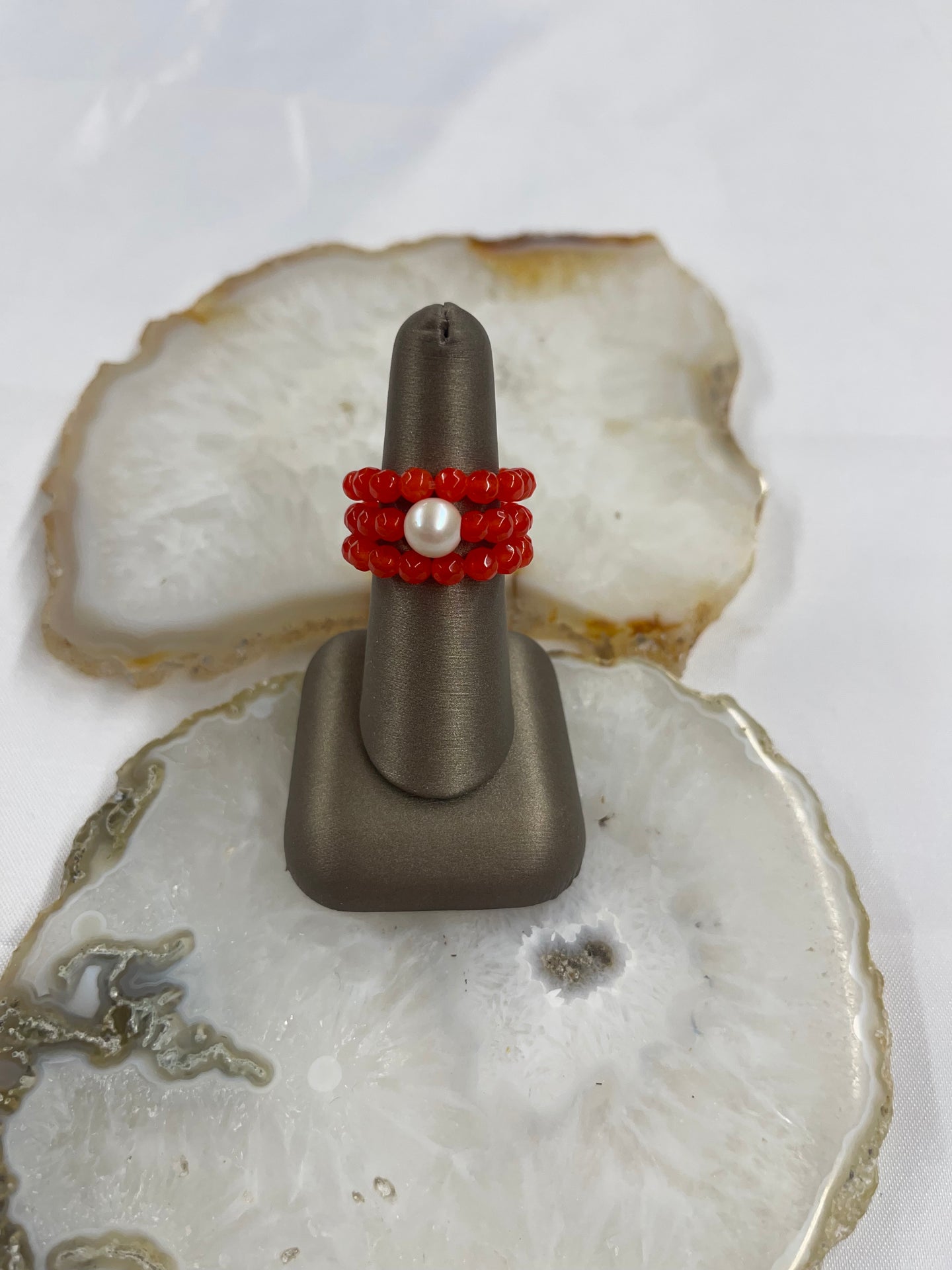 Orange Stone Stretchy Ring Set of Three