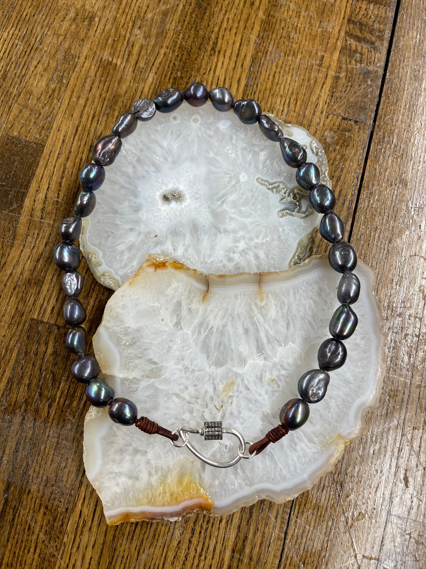 Color enhanced Freshwater Pearl Carabiner Necklace - Vincent Peach Fine Jewelry