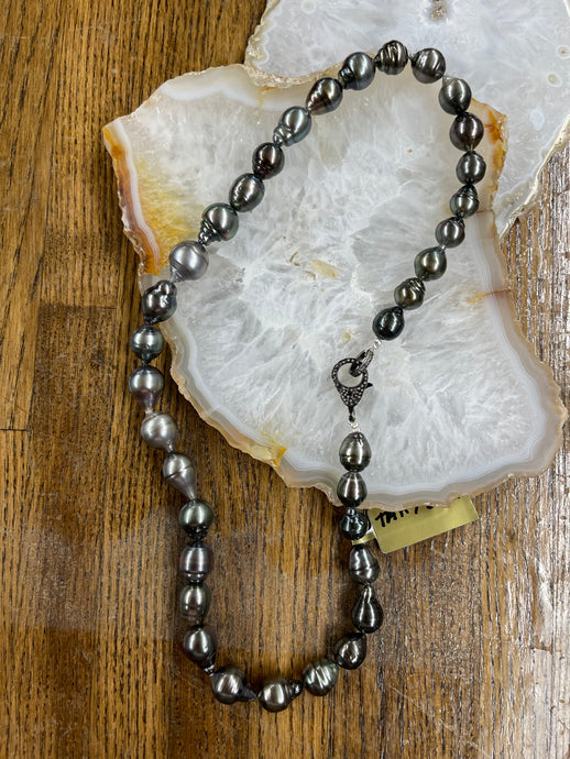 Baroque Tahitian Pearl Diamond Clasp Necklace