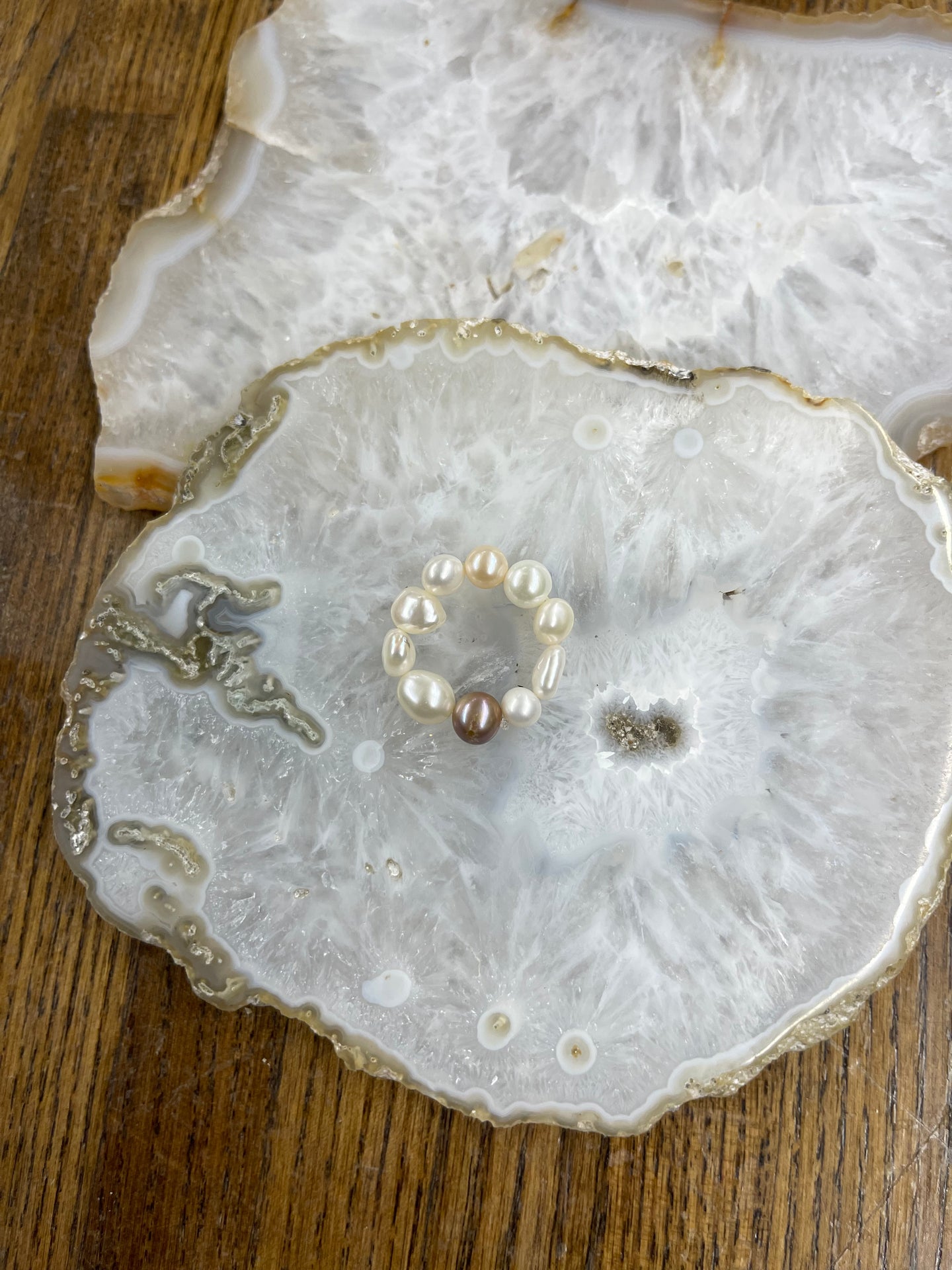 White/Single Pink Pearl Stretchy Ring - Vincent Peach Fine Jewelry