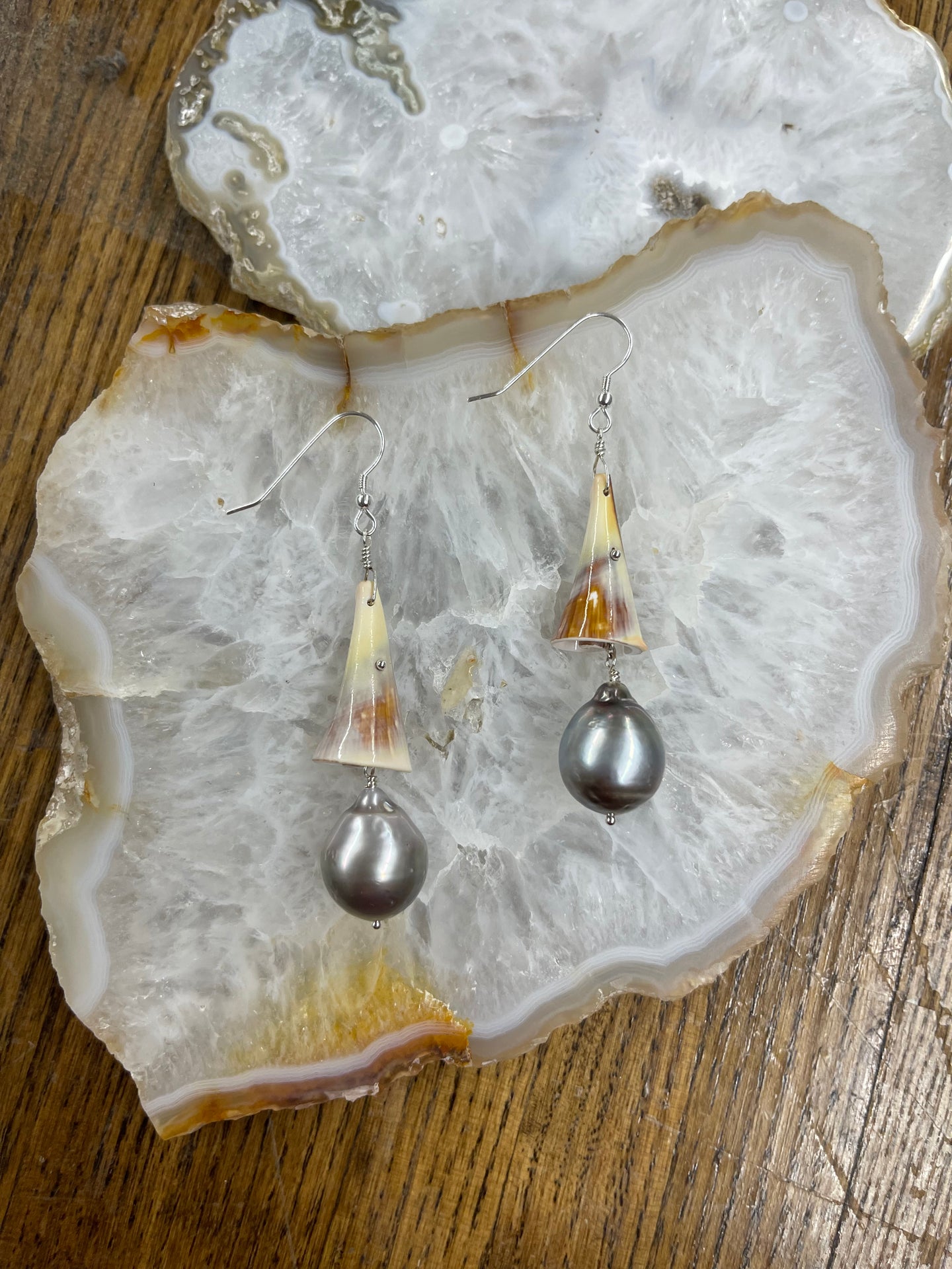 Shell/Tahitian Pearl Drop Earrings - Vincent Peach Fine Jewelry