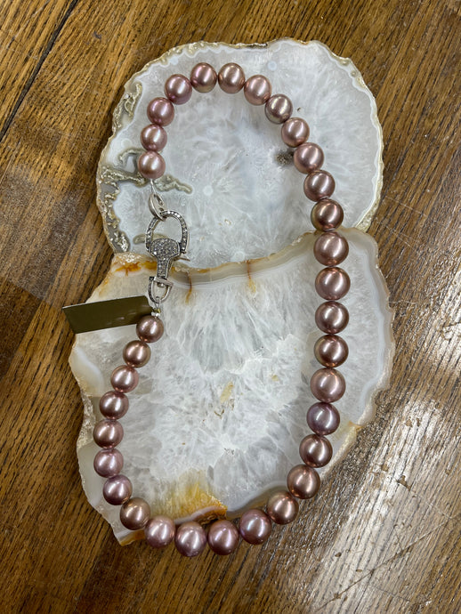 Pink Edison Pearl Diamond Equestrian Necklace