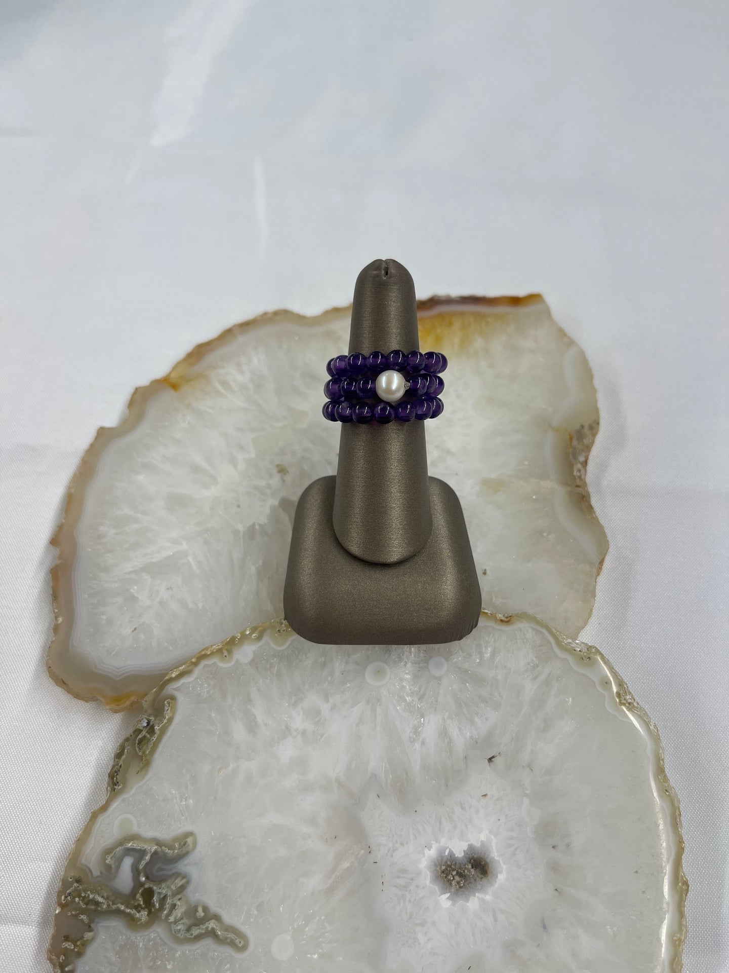 Purple Stone Stretchy Ring Set of Three