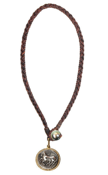 Gold Diamond Trojan Coin Necklace by Vincent Peach