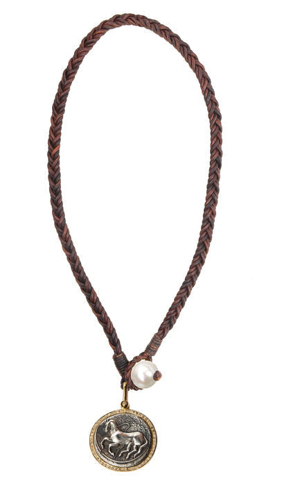Gold Diamond Trojan Coin Necklace by Vincent Peach, view 2