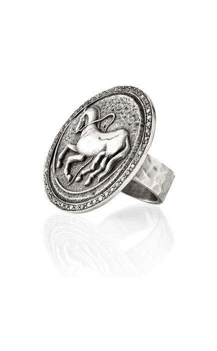Diamond Trojan Coin Ring by Vincent Peach, view 2