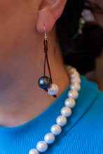 Leather and Tahitian and Freshwater Pearl Earrings